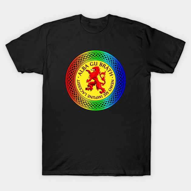 Alba Gu Brath Lion Rampant Rainbow Knot T-Shirt by Taylor'd Designs